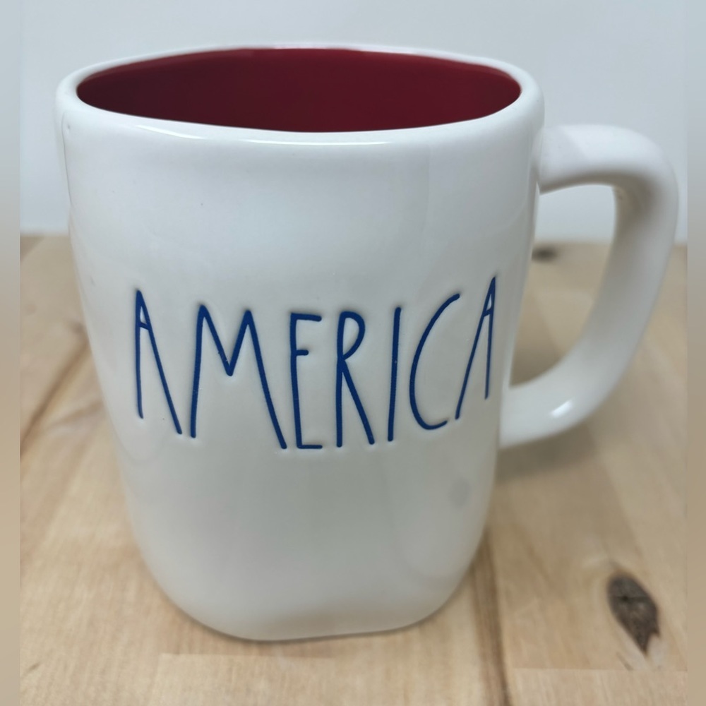 Rae Dunn AMERICA Mug White Red Interior with Blue Lettering Patriotic New